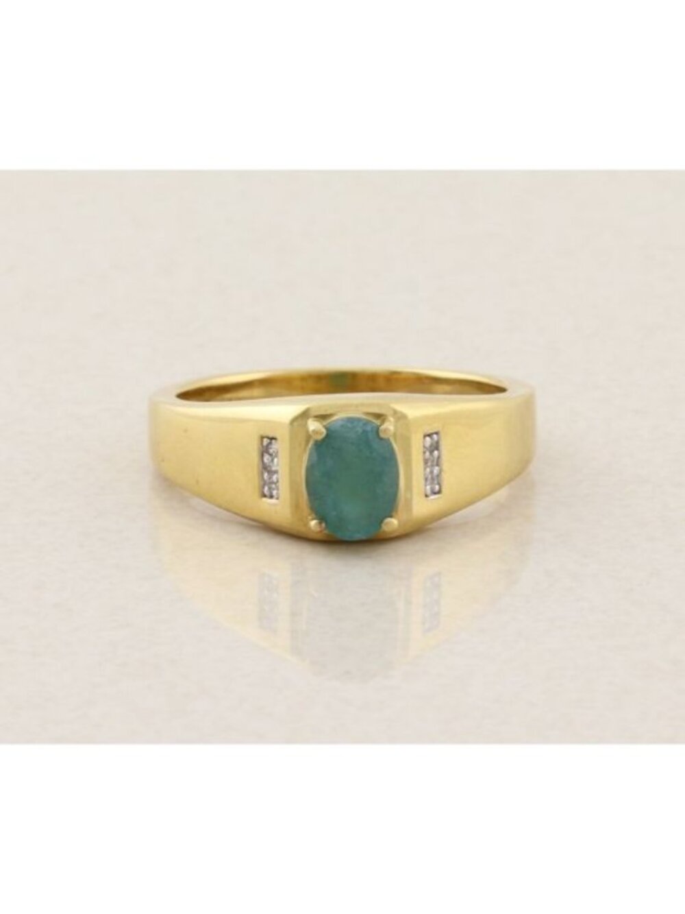 Men's 18k Gold Plate over Sterling Silver Emerald & White Zircon Ring Size 12